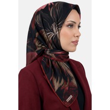 Hadiora Kadın Siyah Kırmızı Yaprak Desen Organik Pamuk Soft Eşarp