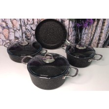 Falez Black Line 7 Parça Döküm Set Siyah Granit Kaplama Derin Tencereler 20 ve 24 cm Ebatlar