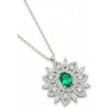 Parmas Design Asalet Çiçeği Zümrüt Lotus 925 Ayar Gümüş Kadın Hediye Kolye 01734