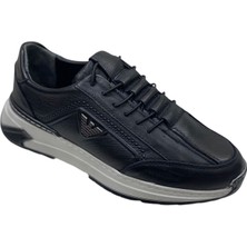 Sula Erkek Lastik Bağcıklı Deri Siyah Içi Deri Astar Dikişli Poli Taban Sneakers AYAKKABI-424-1-SİYAH