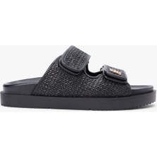 Tommy Hilfiger Double Strap Raffıa Sandal Kadın Siyah Terlik - FW0FW09122
