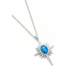 Parmas Design Mavi Opal Taşlı Kuzey Yıldızı 925 Ayar Gümüş Kadın Kolye Anneye Hediye  01721-2