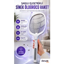 Dimute Shop LTD-618 Şarjlı Elektrikli Sinek Öldürücü Raket 3000W Beyaz Renkli Güçlü UV Işıklı