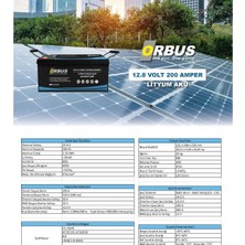 Orbus 12,8V Volt 200 Ahamper Lityum Akü Ebatlar: 522X240X218MM