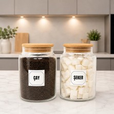 2'li Ahşap Vakum Kapaklı Cam Çay Şeker Saklama Kavanozu Seti 800 ml Etiket Hediyeli