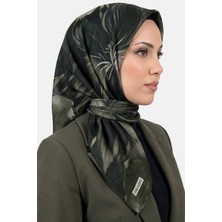 Hadiora Kadın Haki Yeşil Yaprak Desen Organik Pamuk Soft Eşarp