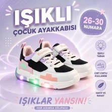 Promax Çocuk Işıklı Cırtlı Patik Spor Ayakkabısı 26-30 Siyah Pembe