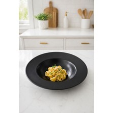 Bev Kitchen Modern Siyah Seramik Salata ve Makarna Tabağı (26 Cm) – Dekoratif Salata Veya Makarna Kasesi