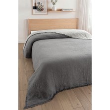 Sevim 4 Kat Müslin Yatak Örtüsü - %100 Pamuk, Çift Taraflı Müslin Pike - 240X260 cm - Gri