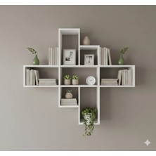 Rafixa Beşli Çapraz Duvar Rafı Modern Kitaplık ve Dekoratif Kare Sergi Alanı