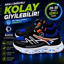Promax Akıllı Bağcıklı Işıklı Çocuk Spor Ayakkabı Siyah-Sax 26-30 Kolay Giyilebilir