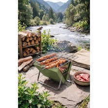 Katlanabilir Kolay Taşınabilir Çanta Şeklinde Portatif Mangal Bbq Haki Yeşil