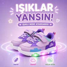 Promax Kız Çocuk Işıklı Cırtlı Bebe Spor Ayakkabısı 22-25 Mor Lila