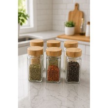 Bev Kitchen 6’li Bambu Kapaklı Kare Formlu Cam Baharatlık Seti 10 cm