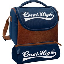 Coral High Beslenme Çantası ve Üç Gözlü Kalemlik Seti - Lacivert Kahverengi Desenli Erkek Çocuk 37136