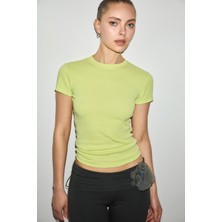 Grimelange Hopewell Kadın Yuvarlak Yaka Örme Slim Fit Yeşil T-Shirt