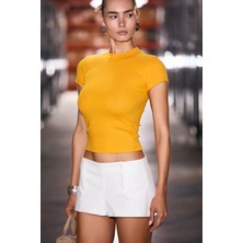 Grimelange Hopewell Kadın Yuvarlak Yaka Örme Slim Fit Turuncu T-Shirt