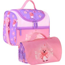 Kaukko Kids Kız Çocuk Loopy Baskılı Lila - Pembe Thermo Beslenme Çantası ve Kalemlik Seti - SETKK-L5304