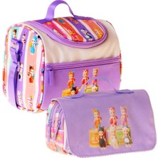 Kaukko Kids Kız Çocuk Cat Life Baskılı Mor - Krem Thermo Beslenme Çantası ve Kalemlik Seti - SETKK-L5314