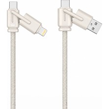 Bix BX4IN1C 65W Usb-A & Type-C & Lightning Çok Fonksiyonlu Örgülü Şarj ve Data Kablosu 1.2 Metre Gri