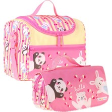 Kaukko Kids Kız Çocuk Hello Baskılı Sarı - Pembe Thermo Beslenme Çantası ve Kalemlik Seti - SETKK-L5309