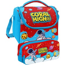 Coral High Kırmızı Mavi Astronot Baskılı Erkek Çocuk Beslenme ve Kalem Çantası Seti (37145+31045)
