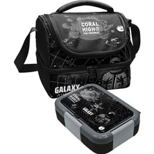 Coral High Beslenme Çantası ve Çelik Beslenme Kabı Erkek Çocuk Siyah Beyaz Galaxy Desenli (37219+39178)