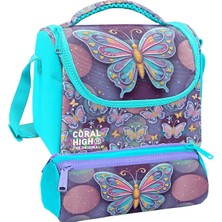 Coral High Beslenme Çantası ve Üç Gözlü Kalemlik Seti - Pastel Renkli Kelebek Desenli Kız Çocuk 37106