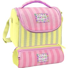 Coral High Beslenme Çantası ve Üç Gözlü Kalemlik Seti - Sarı Pembe Çizgi Desenli Kız Çocuk 37123