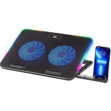 Mila Serisi M2 R-Type Rgb Işıklı, 2 Büyük Fan, Telefon Standı,2 USB Notebook Soğutucu Stand