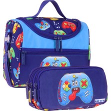 Kaukko Kids Erkek Çocuk Good Game Baskılı Lacivert - Kırmızı Thermo Beslenme Çantası ve Kalemlik Seti - SETKK-L5390