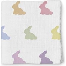 Deux LAPINS%100 Pamuk Müslin Bebek Örtüsü, Çok Renkli Tavşan Desenli, 100X100 Cm, Lapin