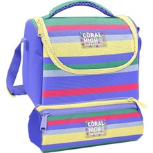 Coral High Beslenme Çantası ve Üç Gözlü Kalemlik Seti - Renkli Çizgi Desenli Kız Çocuk 37102