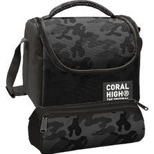 Coral High Beslenme Çantası ve Üç Gözlü Kalemlik Seti - Siyah Gri Kamuflaj Desenli Erkek Çocuk 37138