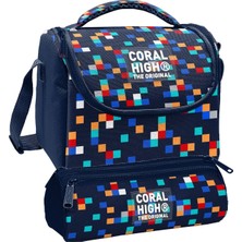 Coral High Beslenme Çantası ve Üç Gözlü Kalemlik Seti - Lacivert Çok Renli Geometrik Desenler Erkek Çocuk 37135