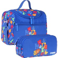 Kaukko Kids Erkek Çocuk Moster Baskılı Mavi Thermo Beslenme Çantası ve Kalemlik Seti - SETKK-L5405