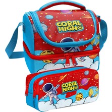 Coral High Erkek Çocuk Siyah Kahverengi Futbol Topu Baskılı Iki Katlı Beslenme Çantası ve Kalemlik Seti (37208+31017)