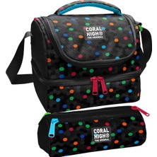 Coral High Erkek Çocuk Siyah Petek Desenli Iki Katlı Beslenme Çantası ve Kalemlik Seti (37204+31010)