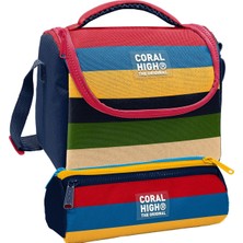 Coral High Beslenme Çantası ve Üç Gözlü Kalemlik Seti - Çok Renkli Çizgi Desenli Erkek Çocuk 37112