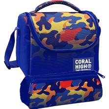 Coral High Beslenme Çantası ve Üç Gözlü Kalemlik Seti - Mavi Çok Renkli Kamuflaj Desenli Erkek Çocuk 37139