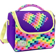 Coral High Kız Çocuk Mor Piksel Kalp Desenli Isı Yalıtımlı Beslenme Çantası 37108