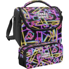 Coral High Siyah Çok Renkli Neon Desenli Kız Çocuk Beslenme ve Kalem Çantası Seti (37148+31048)
