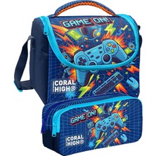 Coral High Lacivert Turuncu Joystick Baskılı Erkek Çocuk Beslenme ve Kalem Çantası Seti (37151+31051)