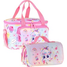 Kaukko Kids Kız Çocuk Dondurma Desenli Pembe Thermo Beslenme Çantası ve Kalemlik Seti - SETKK-L5284