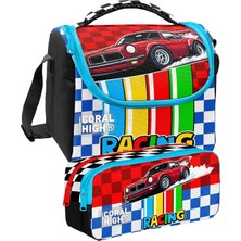 Coral High Kırmızı Racing Araba Baskılı Erkek Çocuk Beslenme ve Kalem Çantası Seti (37157+31057)