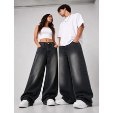 St.Poll Vintage Siyah Yıkamalı Unisex Baggy Jean
