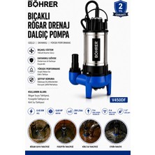 Böhrer V450DF Bıçaklı Rögar Drenaj Dalgıç Pompa 0.60 Hp 200 L/dak Kirli Su ve Foseptik Tahliye Pompa