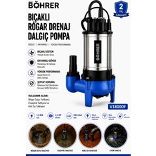 Böhrer V1800DF Parçalayıcı Bıçaklı Rögar Drenaj Dalgıç Pompa 2.4 Hp 440 L/dak Foseptik, Kirli Su ve