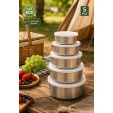 Liground 5 Pcs Eco Vakumlu Paslanmaz Çelik Piknik Saklama Kabı Seti, Kamp Plaj Piknik Kabı Piknik Sepeti Için 5 Boy