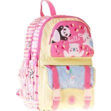 Kaukko Kids Dört Bölmeli Kız Çocuk Hello Baskılı Sarı - Pembe Okul Sırt Çantası - L5308